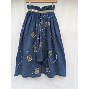 Marshall Rousso Vintage Skirt Womens 12 Blue Cotton Splatter Paint Art To Wear